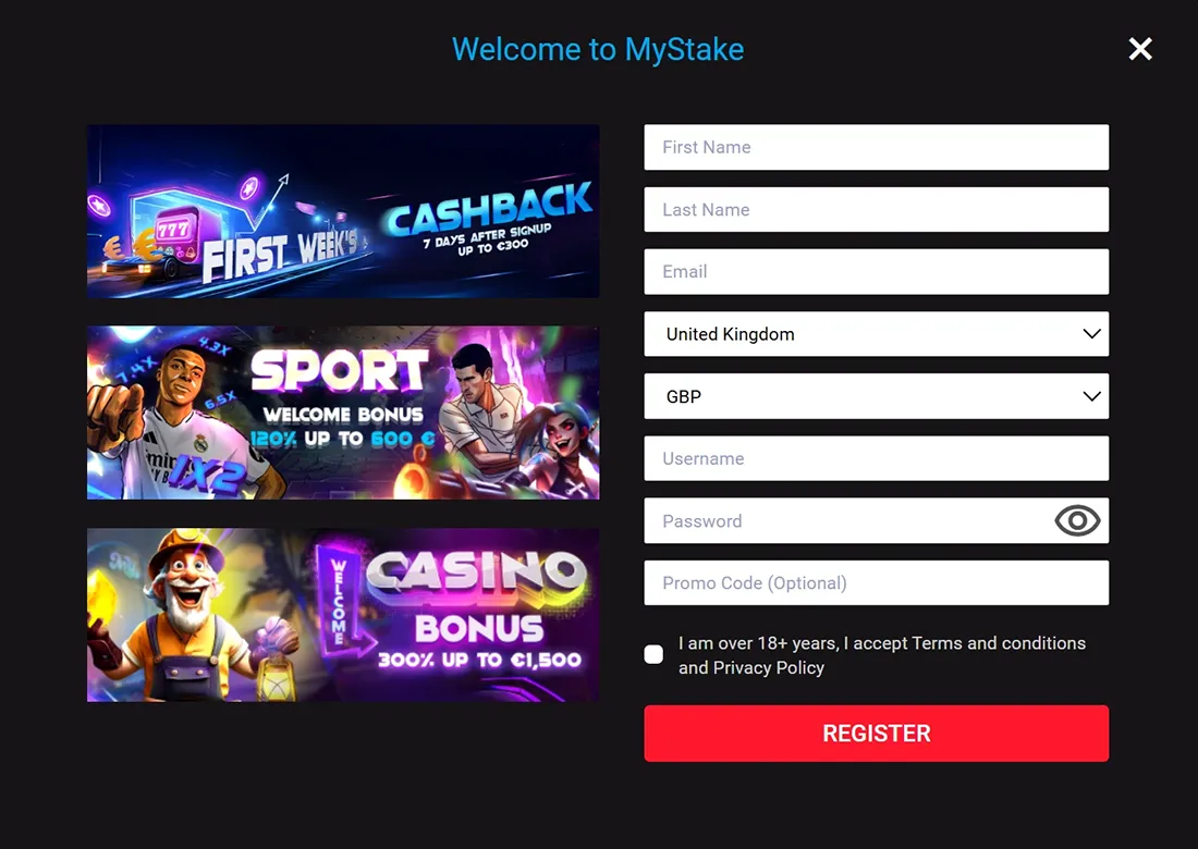 How to sign up at Mystake Casino